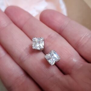 Square Cut Faux Diamond Stud Earrings - Cubic Zirconia